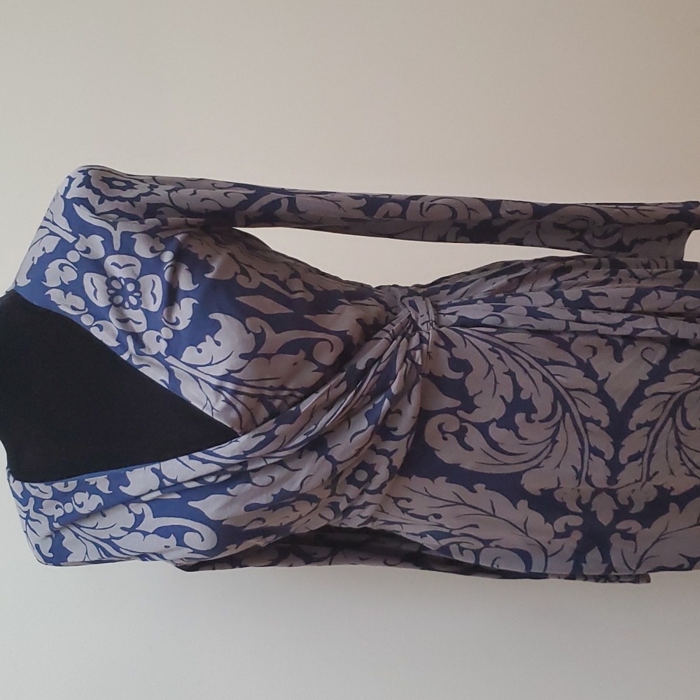 Boden Henrietta Faux Wrap Dress Navy Blue & Grey Filigree Size 6L